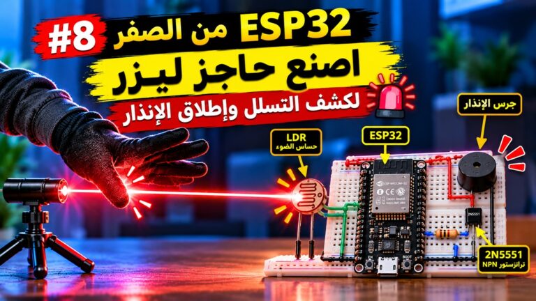 حاجز ليزر لكشف التسلل باستخدام حساس الضوء و ESP32