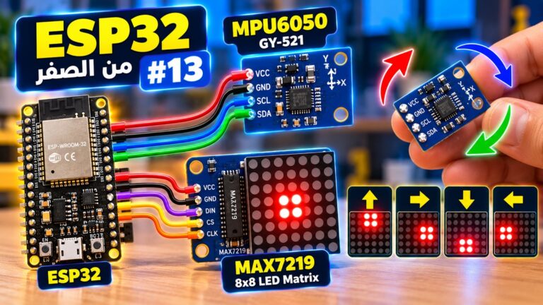 التحكم في مصفوفة LED بحركة اليد باستخدام ESP32 وحساس MPU6050